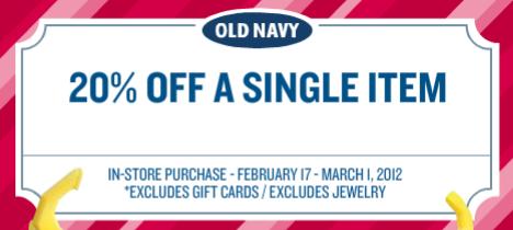 20% off One Item at Old Navy Printable Coupons - Deal Seeking Mom
