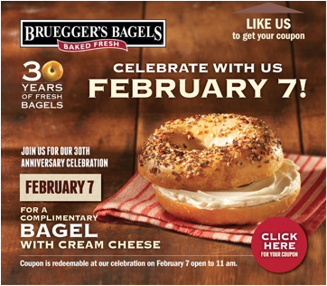 Bruegger's Bagel FREE Bagel Printable Coupon (Valid 2/7) - Deal Seeking Mom