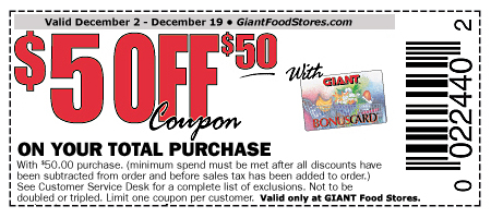 Giant Food $5 off $50 Coupon